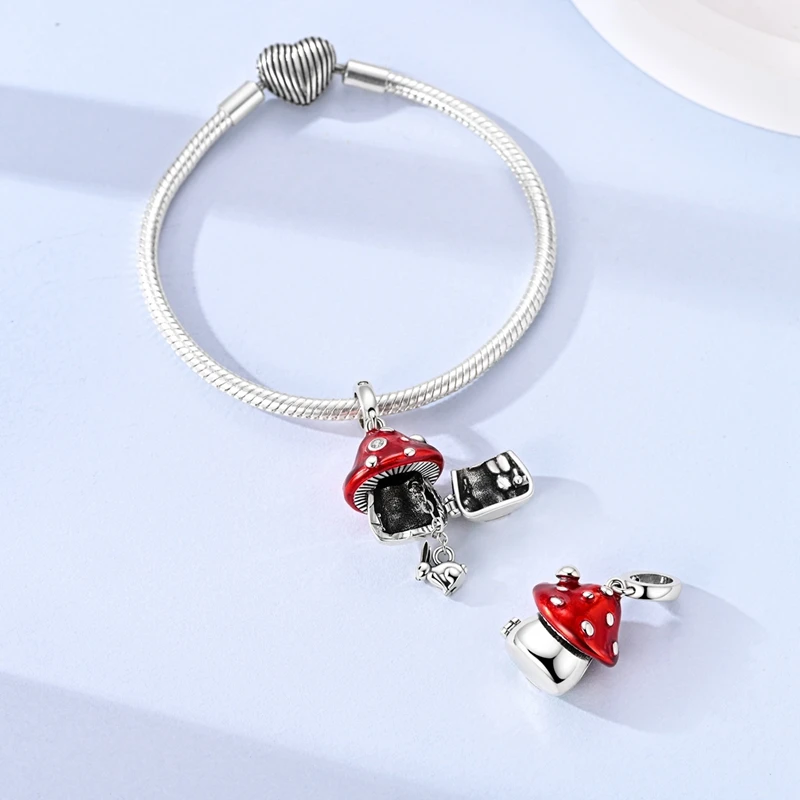 925 Sterling Silber Charms Perle CZ Zirkon Öffnungsfähiges Pilzhaus-Anhänger Passend für Original-Armband DIY Damenschmuck – Detail 3