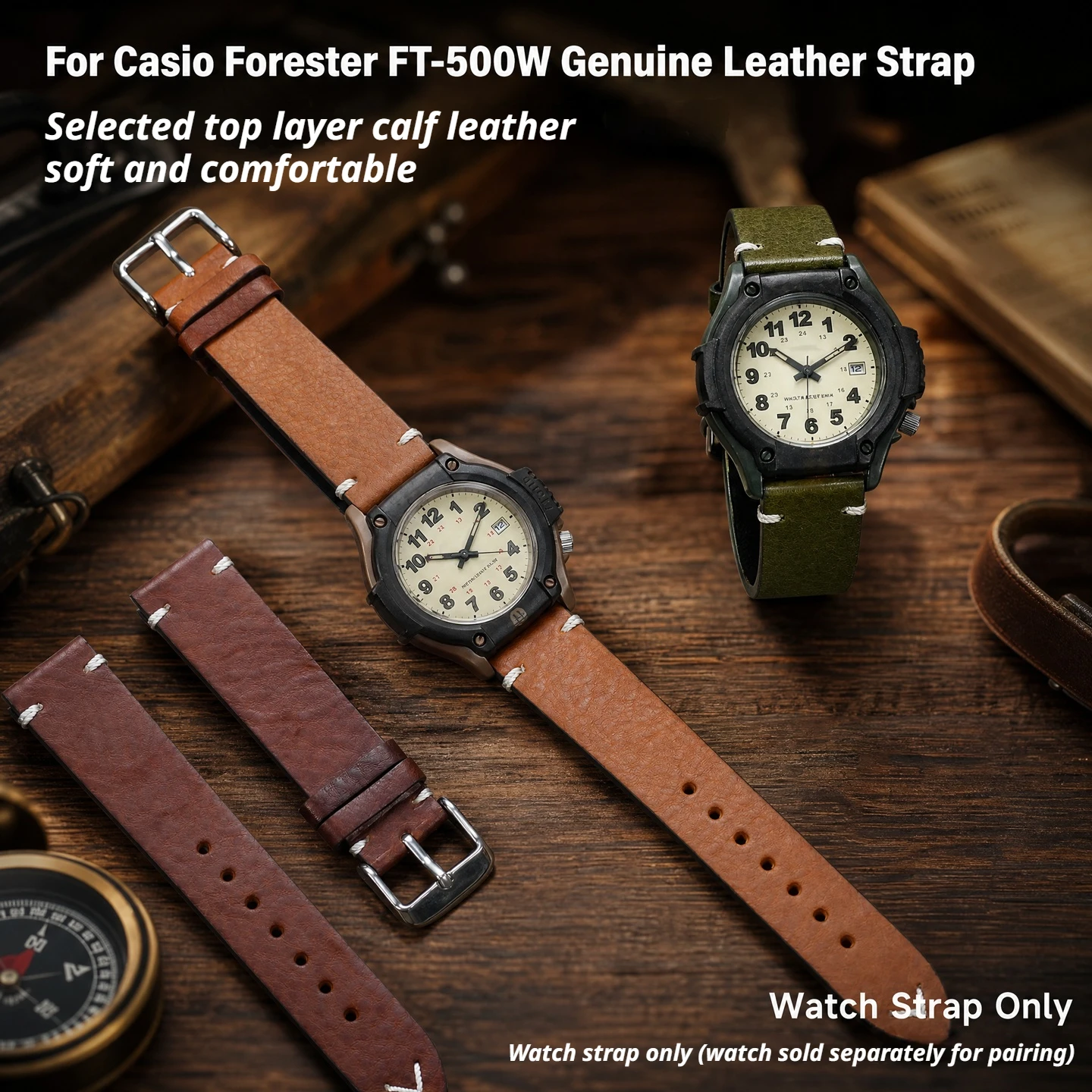 For Casio Forester FT-500W AW-80V W-89H Vintage Distressed Cowhiude Leather Strap FT500W Men WatchBand 19mm Soft Wristband