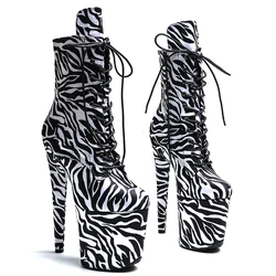 Leecabe 20CM/8inches Zebra pattern PU   Upper fashion   High Heel platform Boots Pole Dance boots