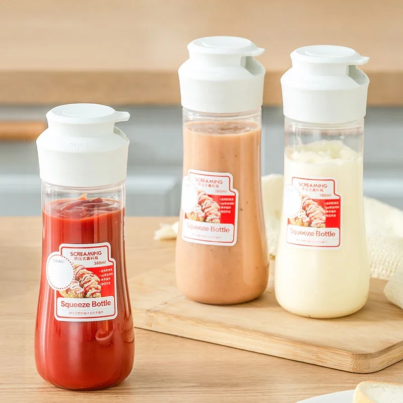 380ml Sauce Bottle Condiment Squeeze Bottles For Ketchup Mustard Hot Sauces Honey Dispenser Gravy Cruet Kitchen Gadget