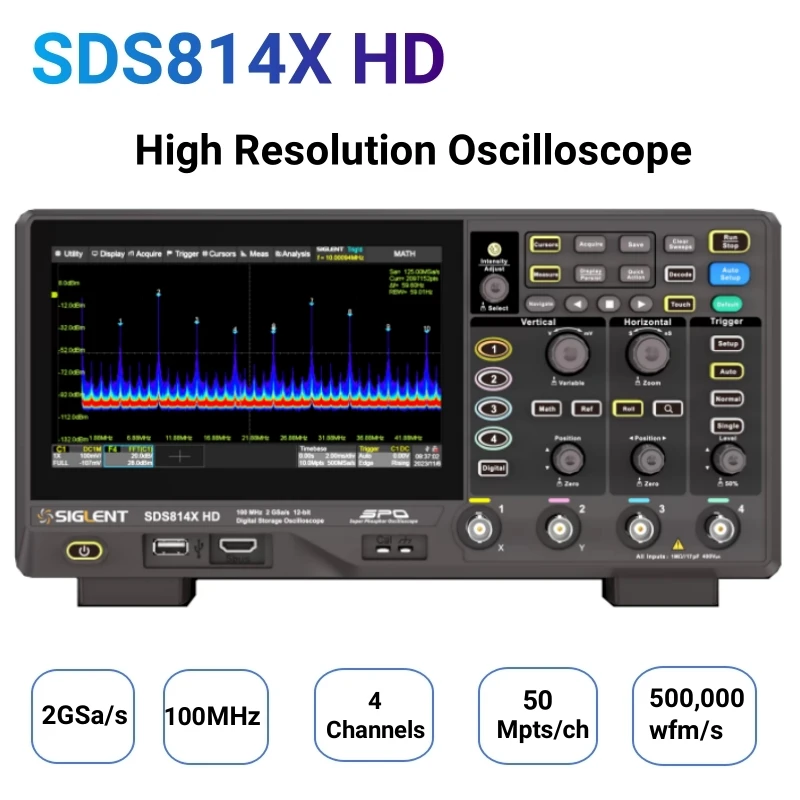 

SDS814X-HD 4-канальный цифровой осциллограф 100 МГц 7-дюймовый сенсорный экран 2GSa/s 12-битный осциллограф с высоким разрешением