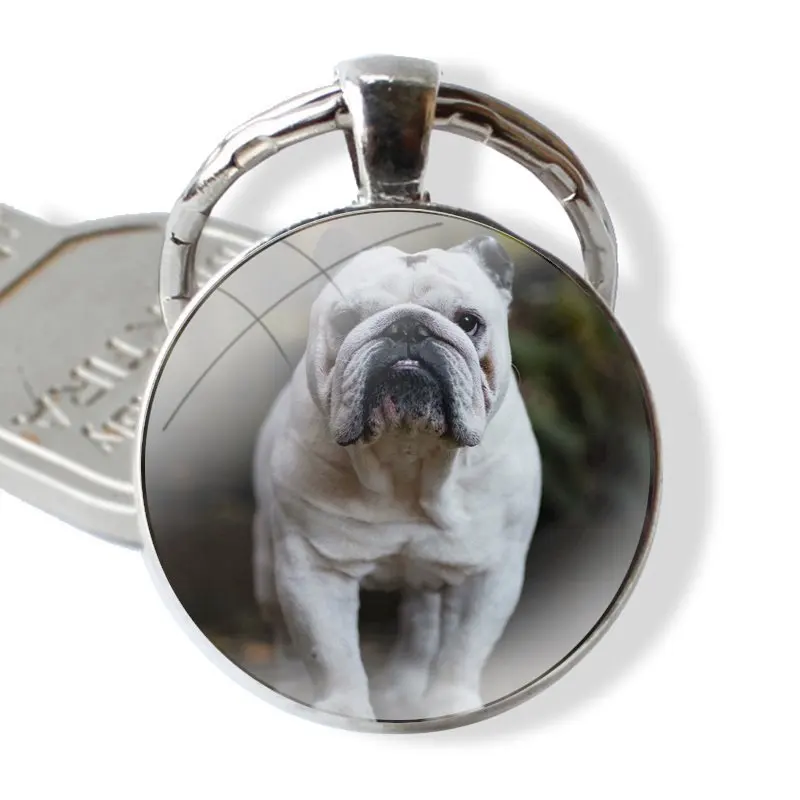 Keychain Handmade Glass Cabochon Key Ring Holder Pendant Key Chains Olde English Bulldog