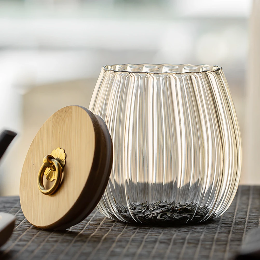 

Striped Glass Jar Airtight Food Storage Container Sealed Canister Kitchen Cereal Holder Candy Box Smooth Tough Hardness Dry