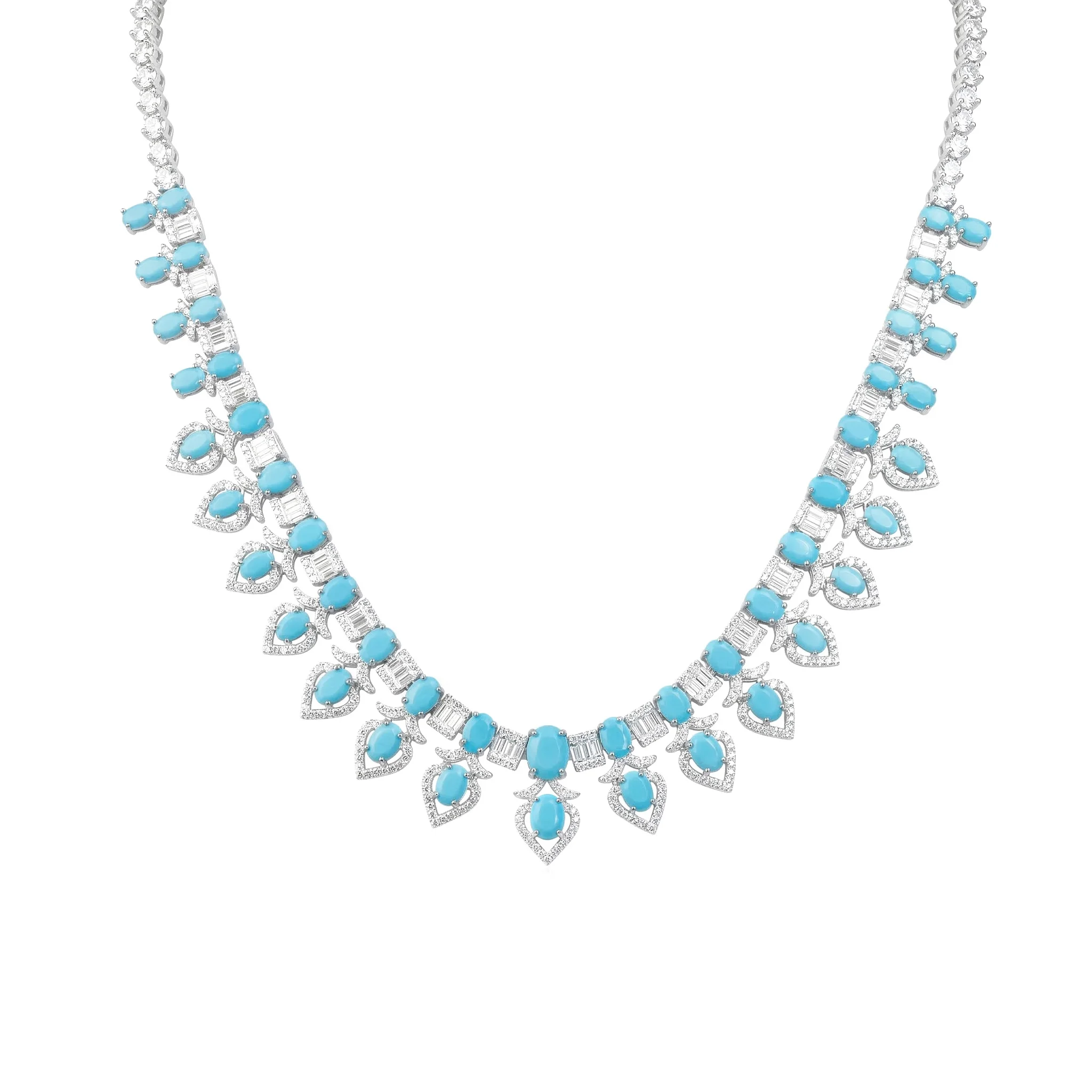 Luxury Artificial Turquoise Statement Necklace 925 Sterling Silver Vintage Fine Jewelr for Women's Wedding Engagement Prom Gifts