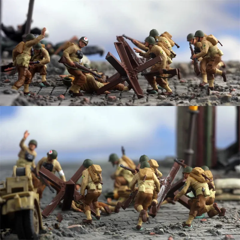 

Новая масштабная модель 1:72, Нормандия, посадка США, 10 шт., солдаты с 2 препятствиями, фигурка, аксессуар для сцены «сделай сам»