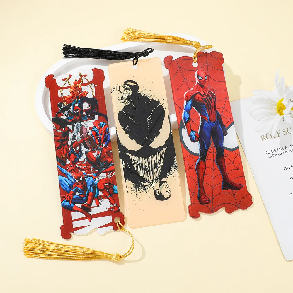 Spider-Man บุ๊คมาร์คอะคริลิคคนรักการอ่านอ่านอุปกรณ์เสริมวันหยุดของขวัญสําหรับครูศึกษาเครื่องเขียนสําหรับนักเรียน