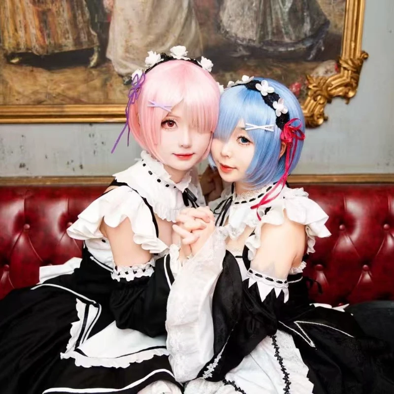 أزياء أنيمي رام ريم التأثيرية إعادة صفر بدء الحياة في عالم آخر زي خادمة لوليتا فستان حفلة لعب الأدوار ملابس كرنفال