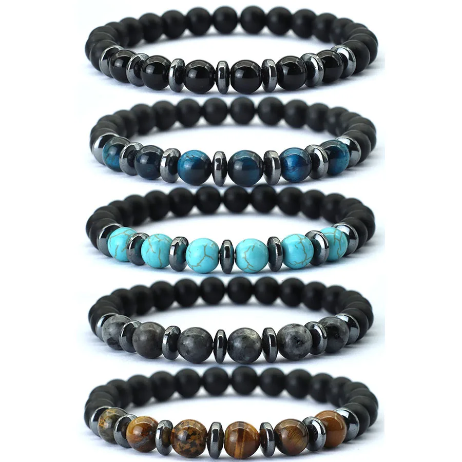 Luxury 5Pcs/Pack Stone Beaded Men Bracelet Valentine Day Perfect Gift For Husband High Quality Natural Beads Energy Yoga Jewelry