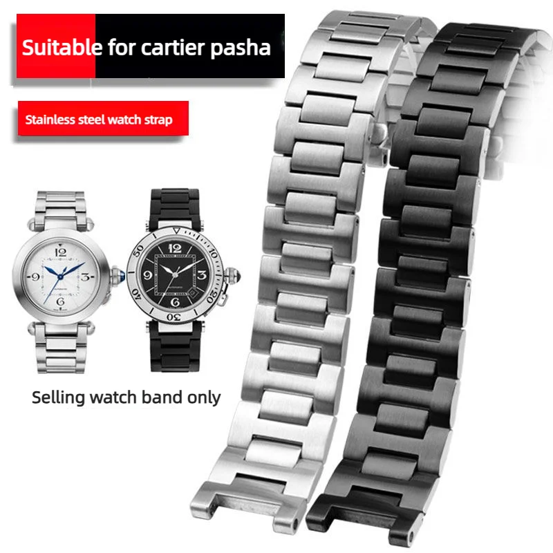 Stainless Steel watch strap For Cartier Pasha watch Concave 16*8mm 18*10mm 20*12mm 22*14mm WSPA0013 W31077U2 Watchband Bracelet