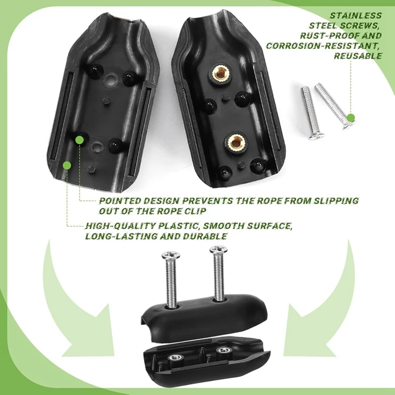 4 Pcs 5/8 Inch Rope Clamps Large Reusable Rope Clamp Black Plastic Rope Connector Clamp Suitable For 11-12 Mm Nylon Rope
