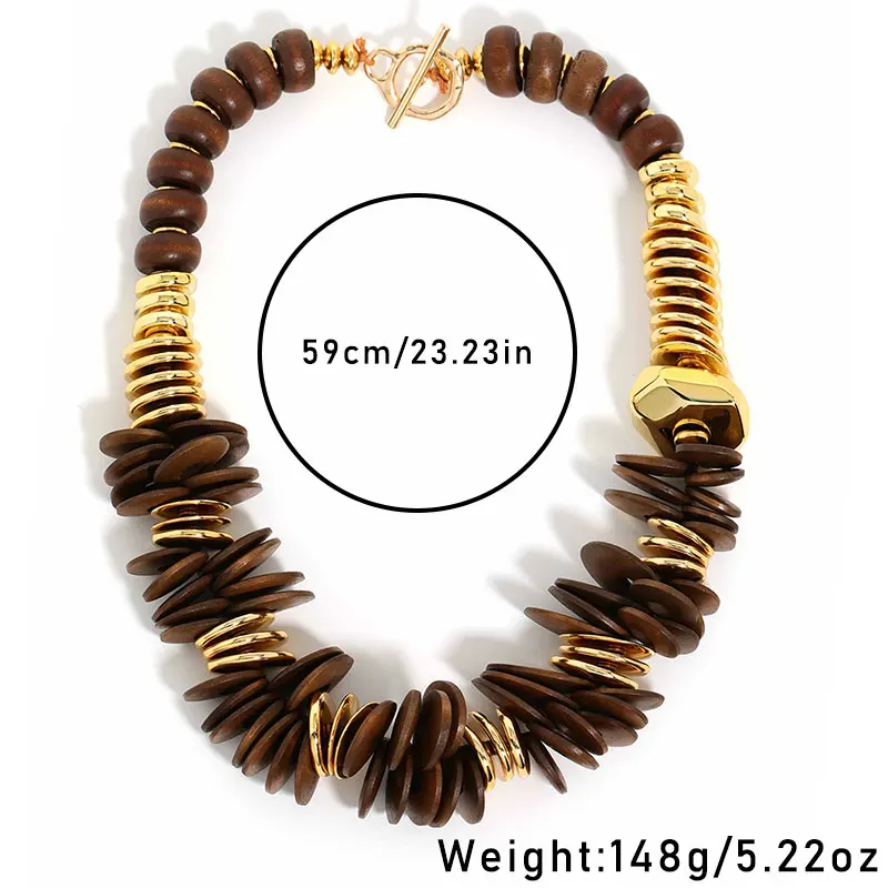 Statement Retro Wood&Acrylic stitching Necklace Handmade for Women Wedding Party Jewelry