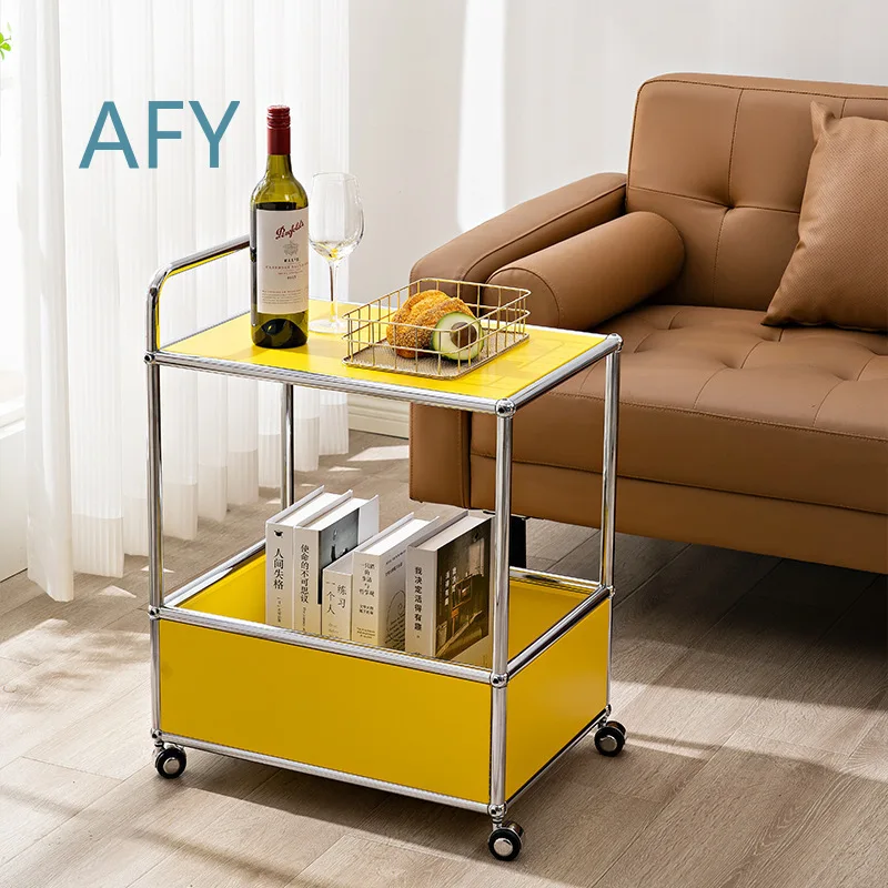 Minimalist Vintage Industrial Metal Modular Two-Tier Serving Cart for Kitchen Dining Room Home Use Nordic Style Side Table