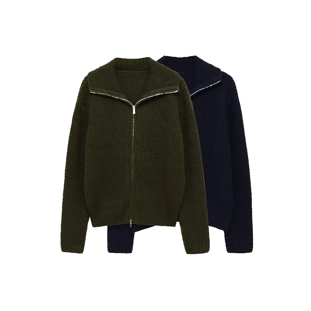 

American retro zipper long-sleeved sweater for women in autumn hot girl lazy loose slim cardigan sweater jacket