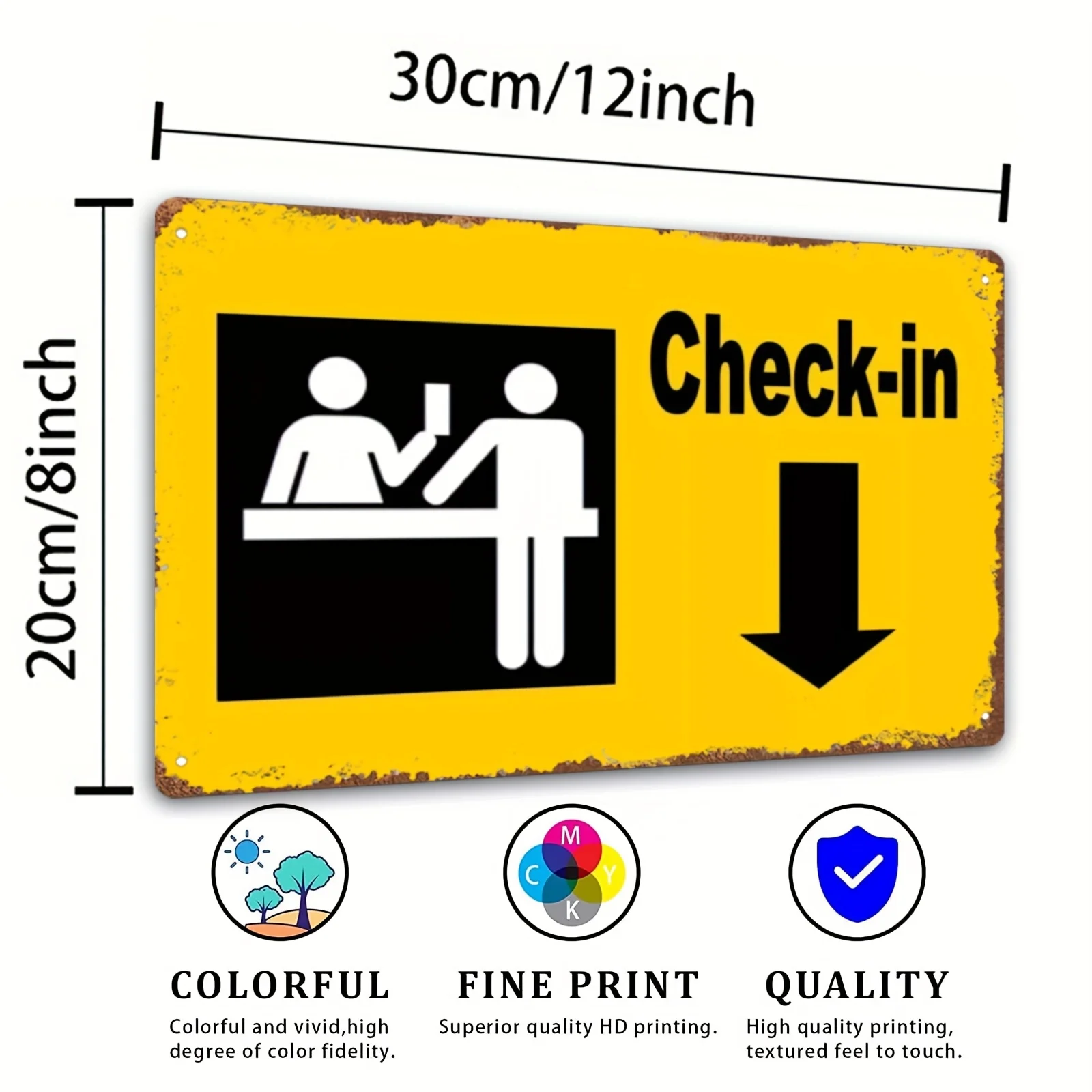 2D Flat,Vintage Airport Check-In Metal Wall Sign - 20.32x30.48cm Retro Decorative Plaque for Bachelor/Bachelorette Parties, Bars