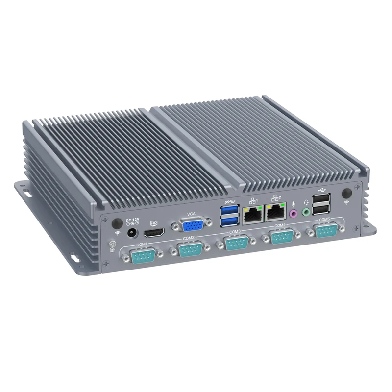 كمبيوتر صغير رخيص بدون مروحة Intel رباعي النواة J3710 HD VGA Dual LAN سطح المكتب الصناعي IoT الكمبيوتر 6xCOM RS232 أو RS485 Windows 10