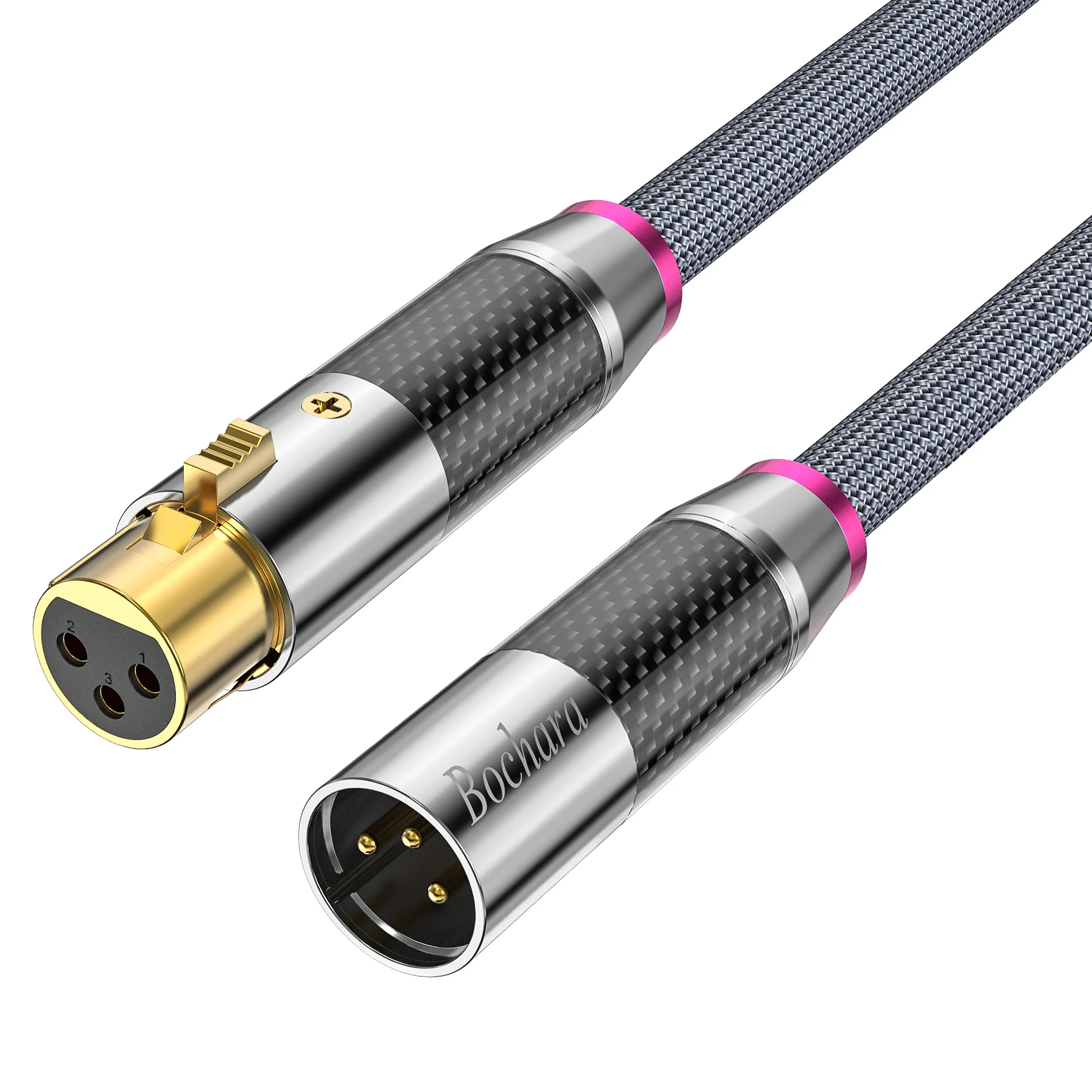 Bochara HiFi Carbon Fiber XLR Extension Cable Male to Female Gold Plated Multi-Shielded 18AWG OD11mm For Mic Amp