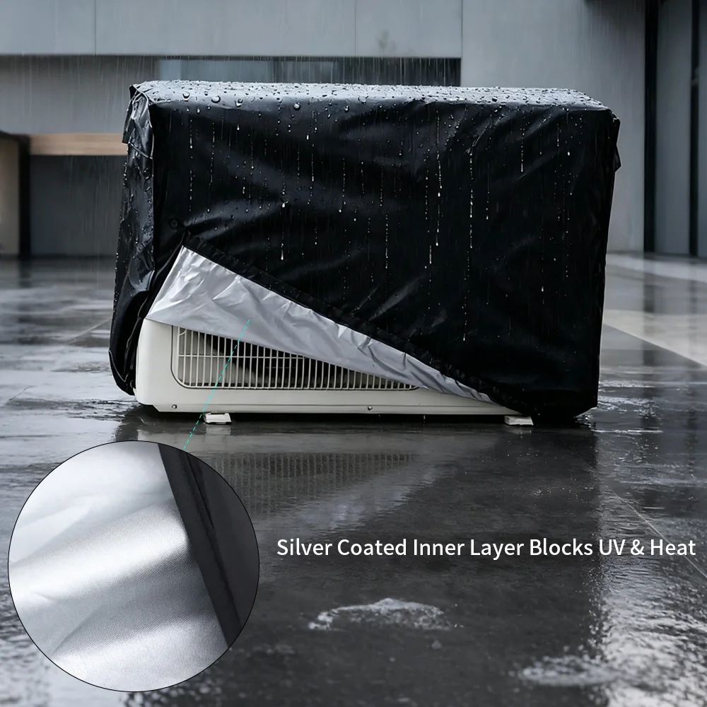 All Season Outdoor Air Conditioner Unit Cover, Protector with Elastic Hem, Snap Buttons&Vent Holes, Windproof Dustproof Sun Rain