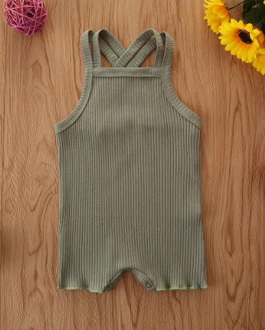 Newborn Infant Baby Girl Suspenders Romper Stripe Plain Stitch Jumpsuit Cloth Bodysuit Casual Outwear