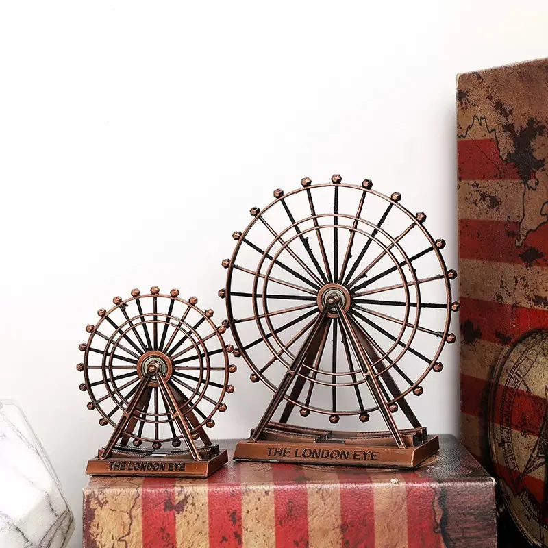Retro Iron Art Ferris Wheel Model Creative Home Decor Office Desktop Decoration Famous Building Model Artistic Gift