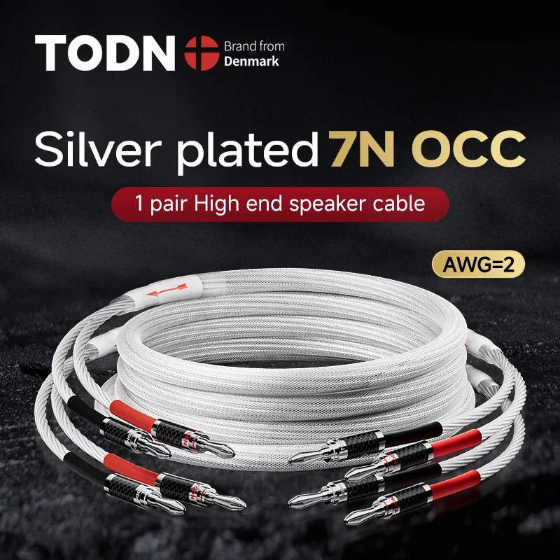 TODN одна пара HIFI посеребренный акустический кабель Hi-end 7N OCC акустический провод для систем Hi-Fi Y разъем типа «банан» акустический кабель