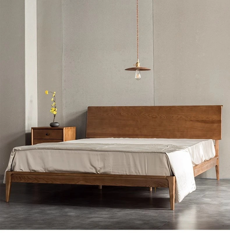 Łóżko dwuosobowe z litego drewna w stylu skandynawskim do sypialni, rozmiar 1.8 metra lub 1.5 metra.