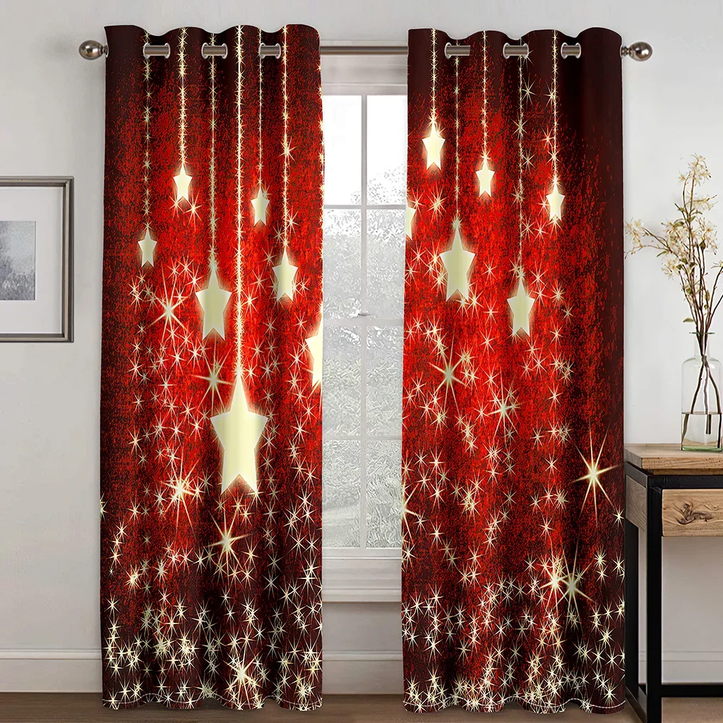 

Dreamy Star Curtains Red Gradient Shining Starry Sky Drapes Holiday Living Room Bedroom Decor Curtains 2 Panels Set