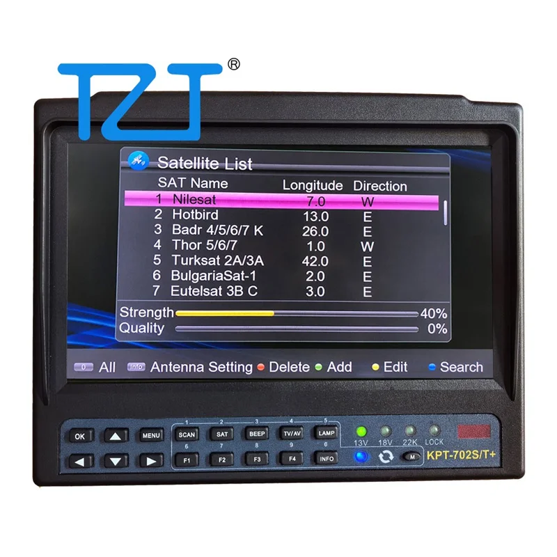 TZT KPT-702S/T+ 7” IPS Portable Combo Satellite Finder (S2+T2+C) with Spectrum Analysis & HD & CCTV Monitor