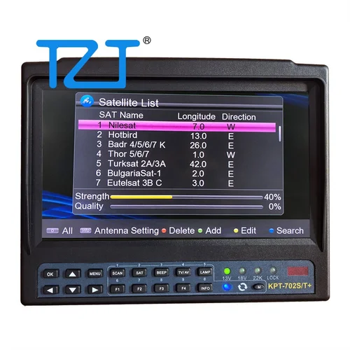 TZT KPT-702S/T + 7 인치 IPS 휴대용 콤보 위성 파인더, 스펙트럼 분석, HD 및 CCTV 모니터 포함, S2 + T2 + C