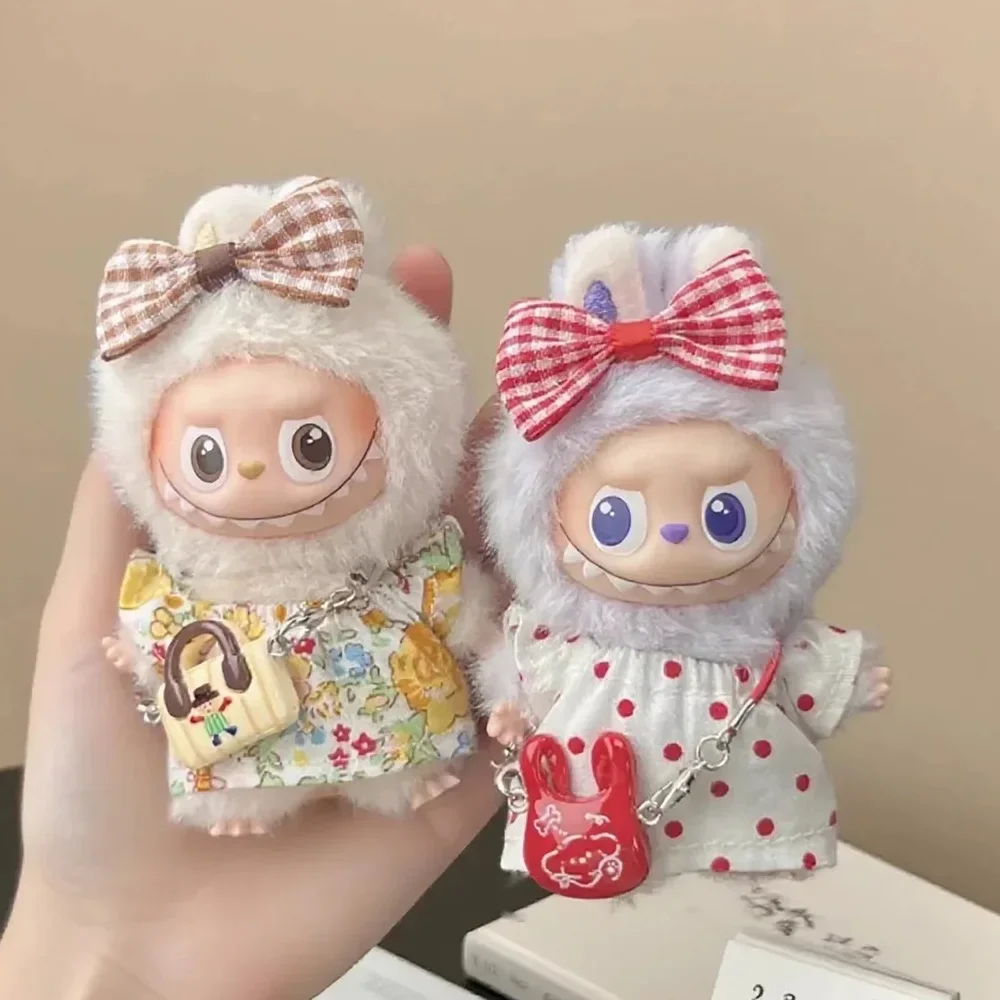 3Pcs Mini Labubu Dress Set For 10cm Labubu V4 The Monsters Pin for Love Series Doll Clothes Outfit Accessories Ropa Labubu