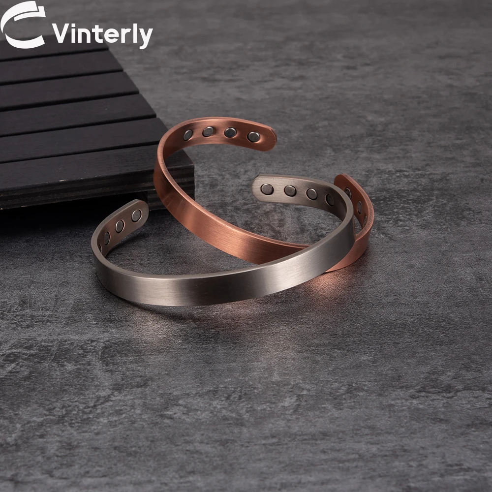 Pure Copper Bracelets for Men Matte Adjustable Cuff Vintage Magnetic Arthritis Pain Relief 9mm Energy Healing Bangles Jewelry