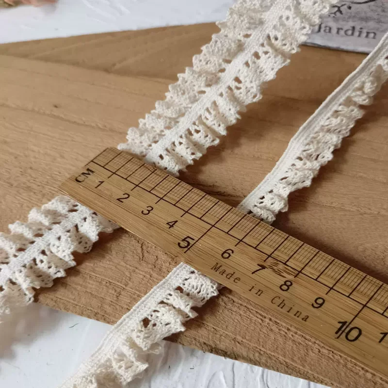 1 Yard Beige Pure Cotton Stretch Lace Lace Elastic Cotton Thread Hollow Clothing Decoration Doll Lace Handmade Diy Accessories
