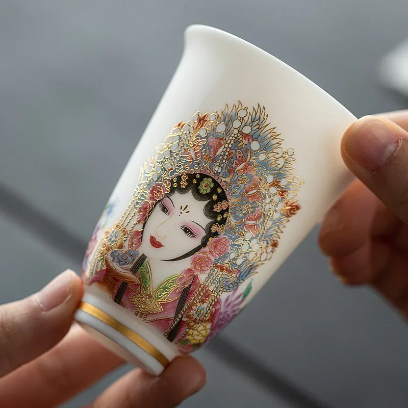 High-end Mutton Fat Jade Master Cup Chinese Retro Peking Opera Hua Dan Luxury Flower Tea Cup Wine  Single Tea Maker