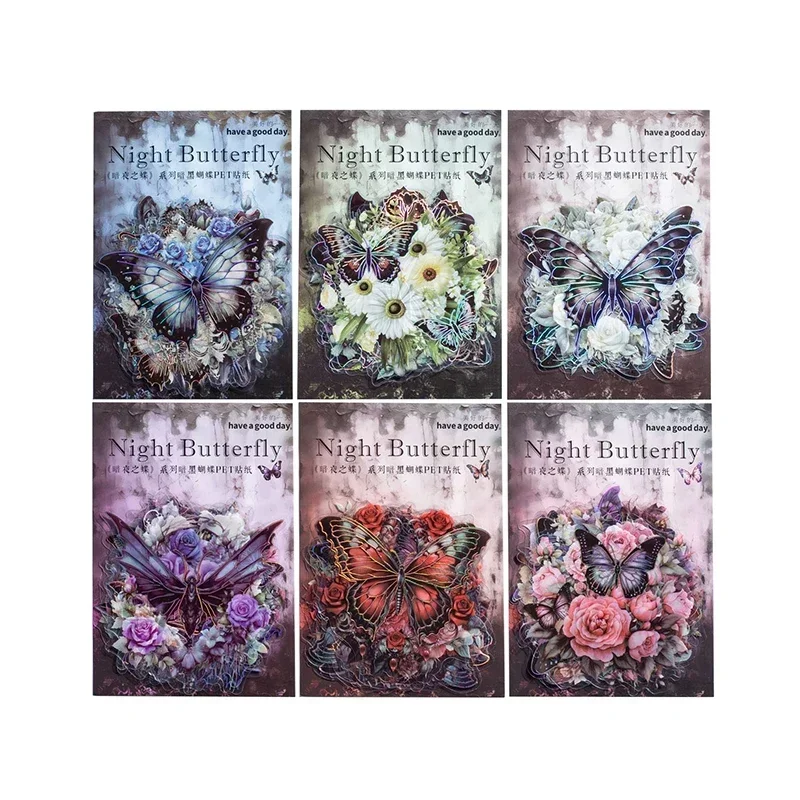 10pcs Night Scrapbook Cut Butterfly Handbook Material Decoration Supplies PET Sticker Background Stickers 161*96MM