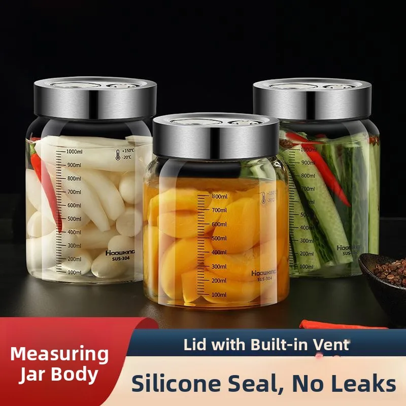 

Стеклянная банка для хранения продуктов: для ферментации кимчи, меда, маринованных овощей, круглая цилиндрическая емкость для кухни