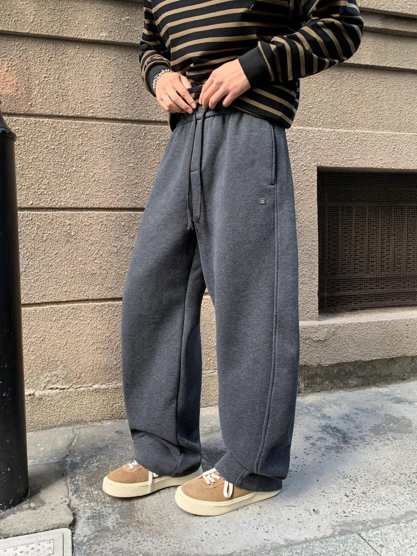 

Мужские зимние модные повседневные вязаные брюки свободного кроя с прямыми широкими штанинами, спортивные джоггеры