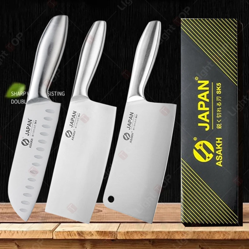 Stainless Steel Kitchen Knives Hollow Handle Japanese Chef Knife Meat Cleaver Boning Knife Household Chopping Knife with Holder