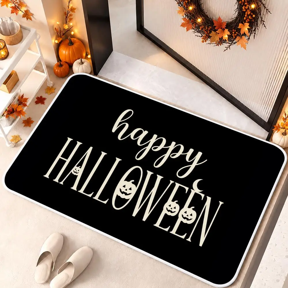 Happy Halloween Floor Mat Flannel Rug Soft Non Slip Door Mat for Bathroom Bedroom Kitchen Festival Home Decor