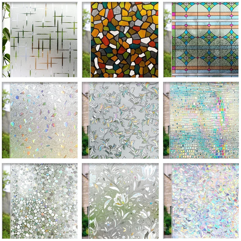 3D Rainbow Window Film Chameleon Decoration for Home Static Cling Non Adhesive Glass Window Sticker Heat Insulation Glass Decals