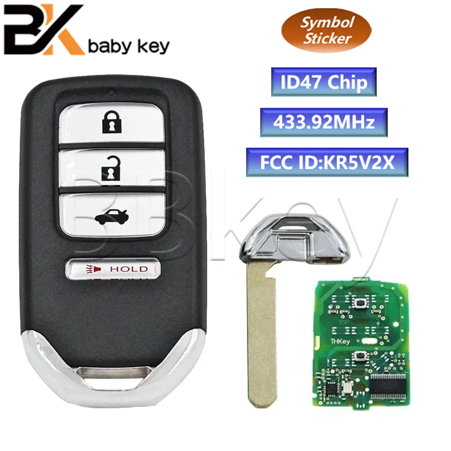 

BB Key for Honda Accord Civic Jazz CRV HRV XRV Grace Pilot Venzel 434MHz ID47 Chip FCC ID:KR5V2X Keyless Go Smart Remote Car Key