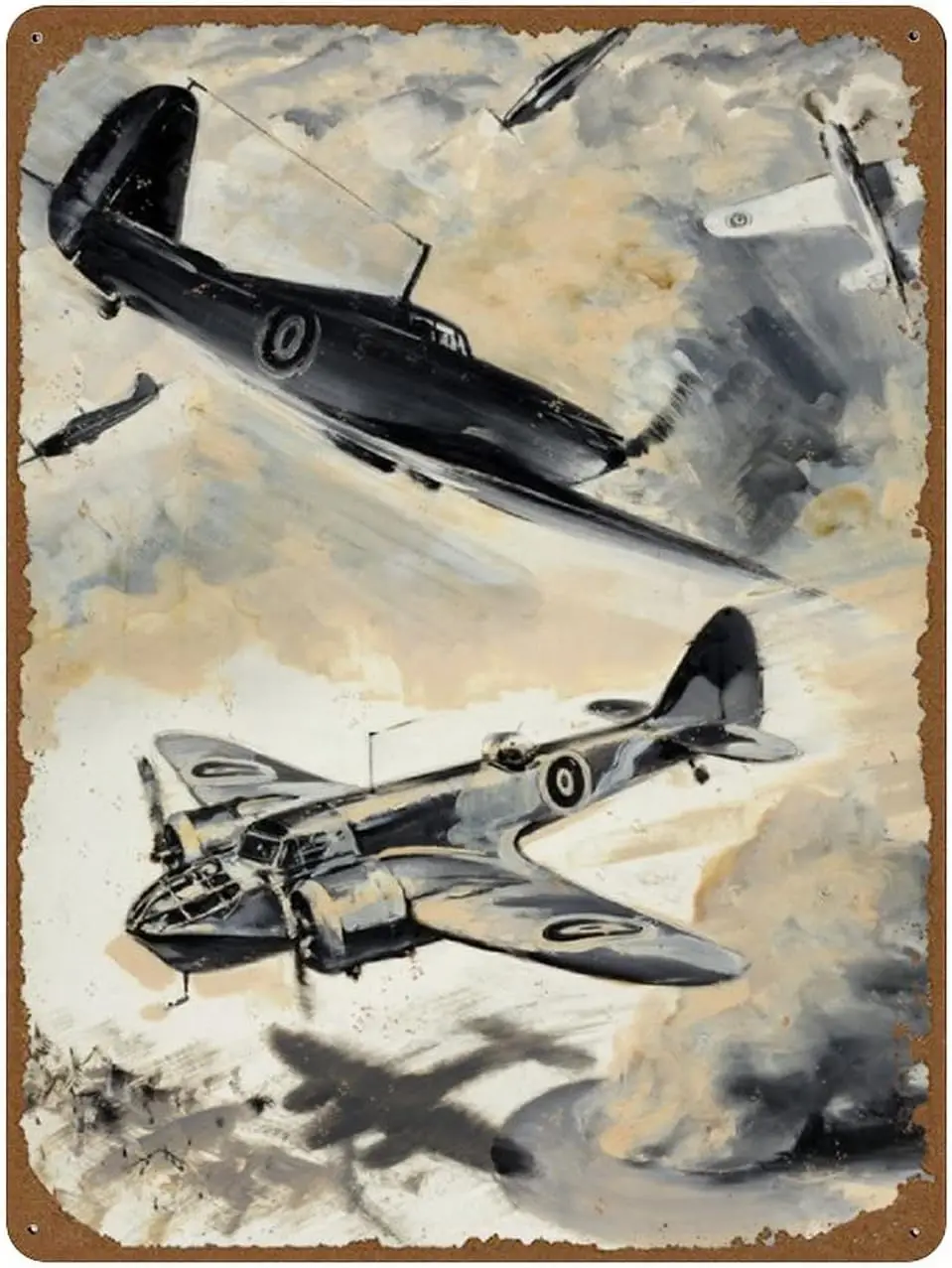 الطائرات البريطانية على قاذفة خمر الكلاسيكية WW2 الدعاية المشارك الجدة تين تسجيل جدار معدني مضحك رجل الكهف C #1