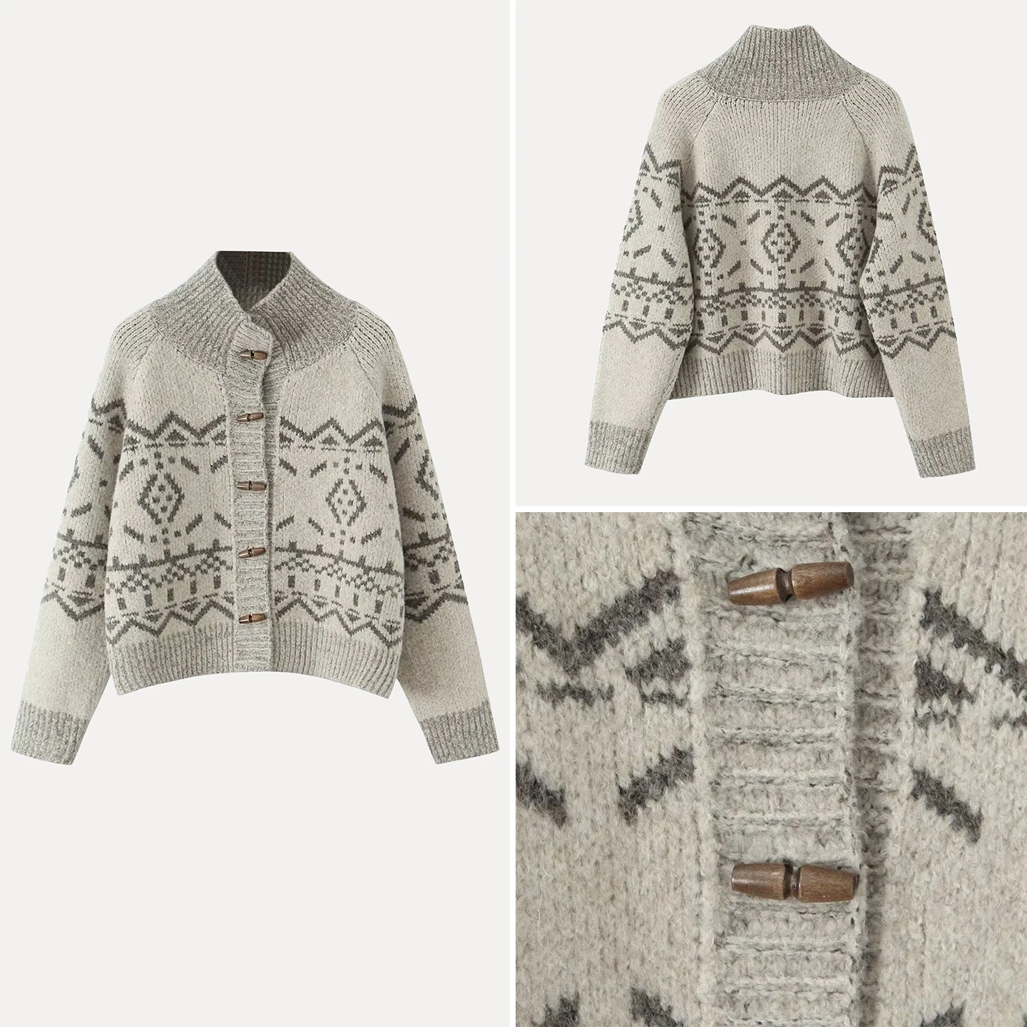 

Ladies' Lazy Sle Knitted Cardigan Outerwear Summer 2025 New Arrival Floral Embroidery Long Sve f High Collar Polyeste...