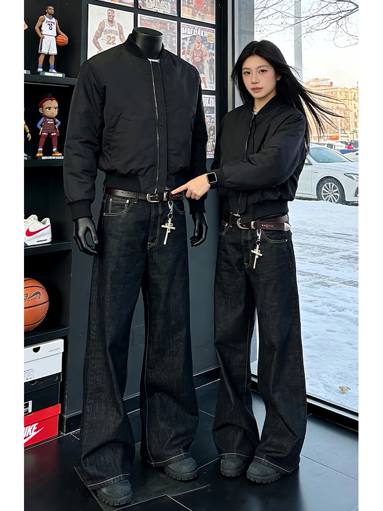 

Черные американские оригинальные джинсы прямого кроя, мужские модные весенние джинсовые брюки с высокой талией, износостойкие повседневные брюки