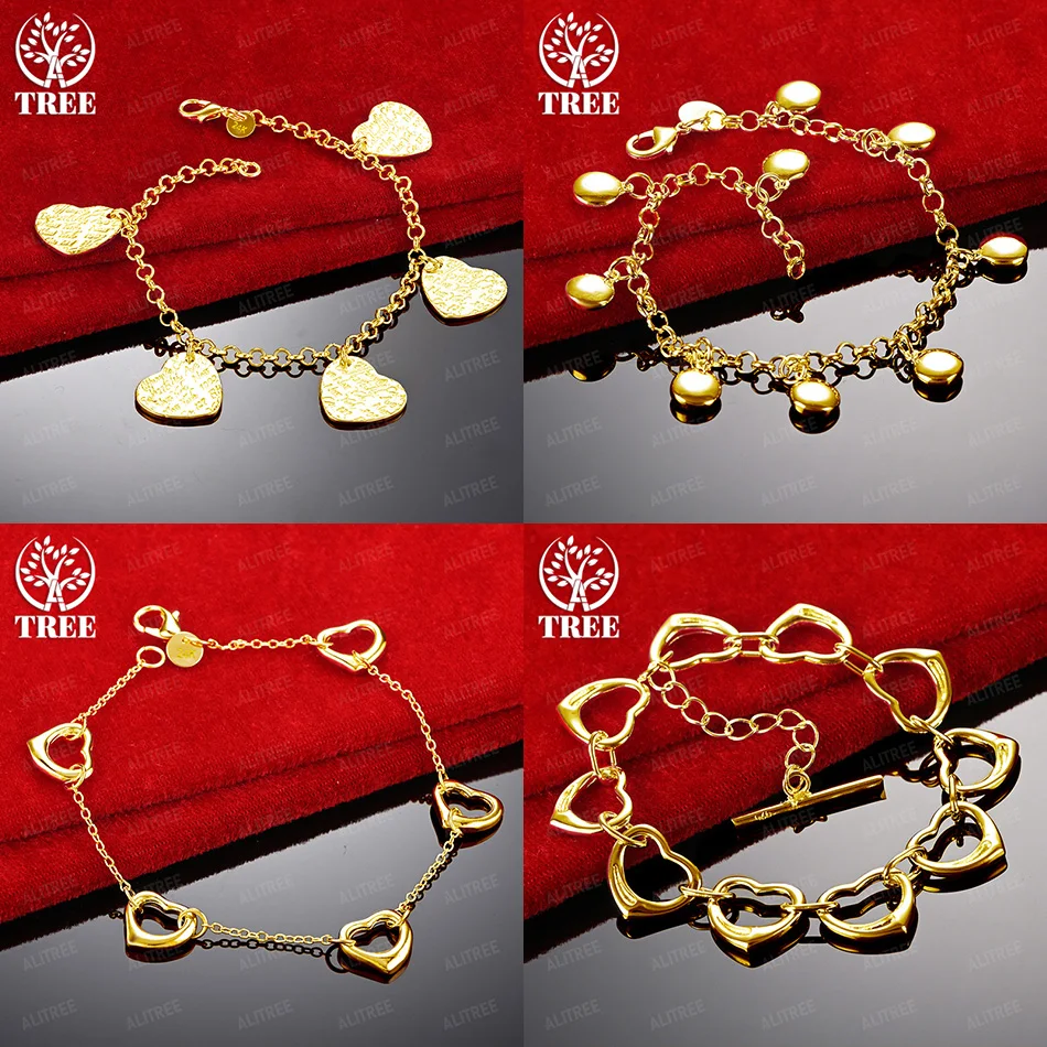 

18k Gold Heart Solid Round Bracelet For Women Fashion Party Valentine's Day Gift Sweet Romantic Charm Jewelry Accessories