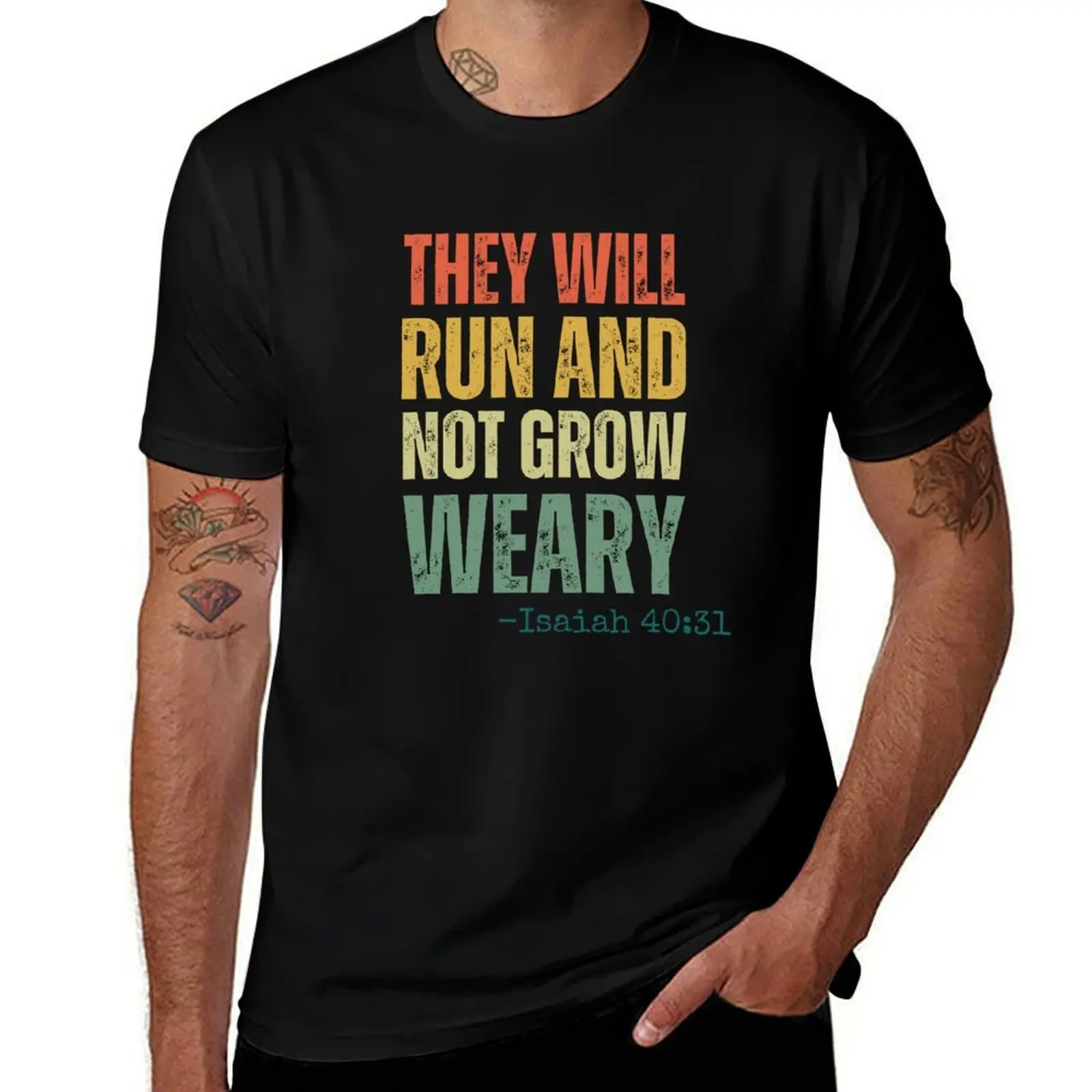 

They will Run and not Grow Weary runner Isaiah 40:31 faith T-Shirt Plus Size Summer Casual T-Shirt