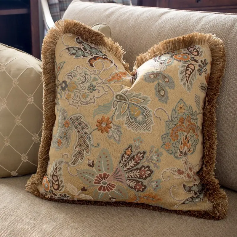 Vintage Boho Paisley Floral Pillow Cover Set | Luxury Fringed & Quilted Cushion Cases | Elegant Beige Sofa Bedroom Decor Throw