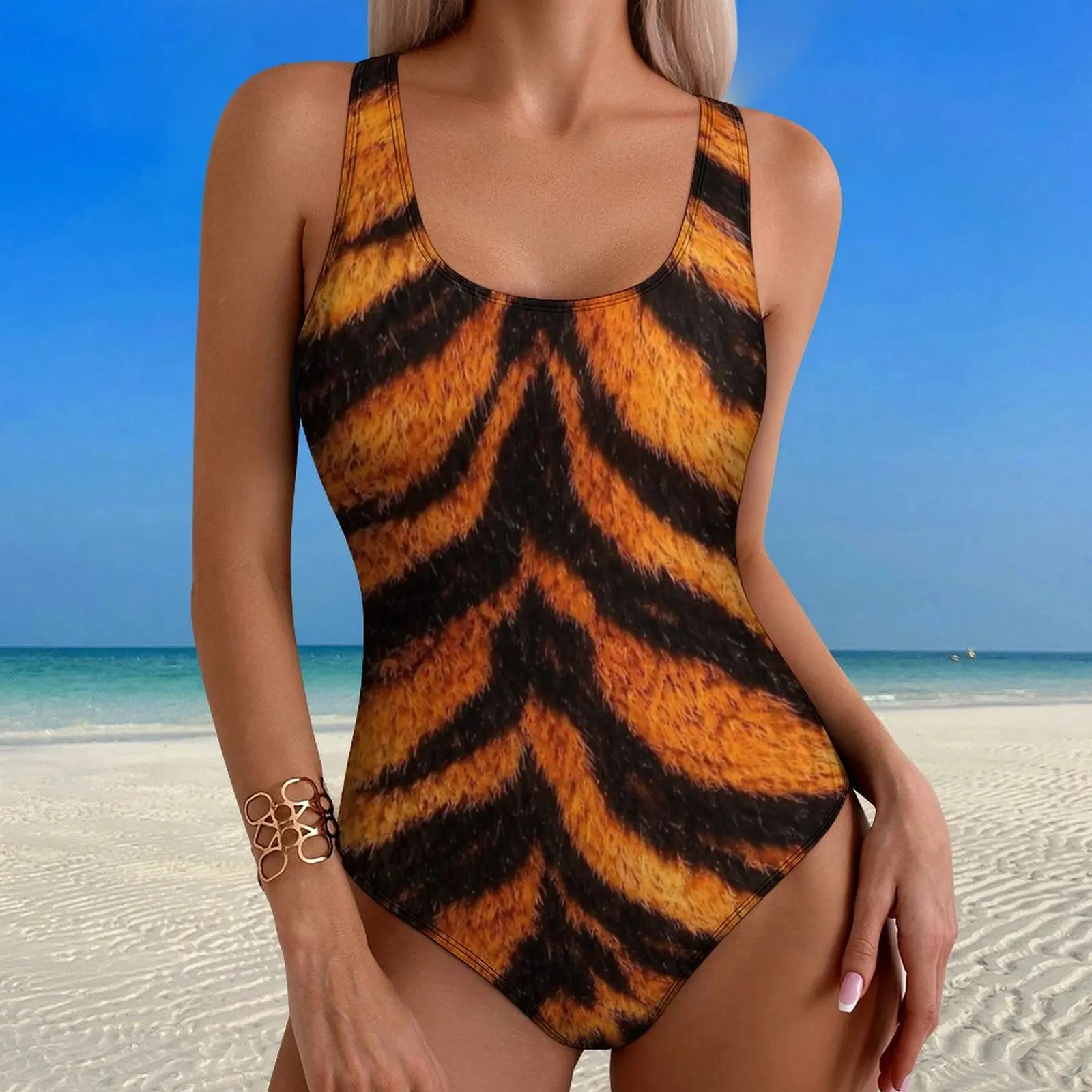 Tiger Orange And Black Stripe Swimsuit Push Up Swimwear One Piece Holiday Surf Bathing Suit Swimsuits Sexy Custom Beach Outfits