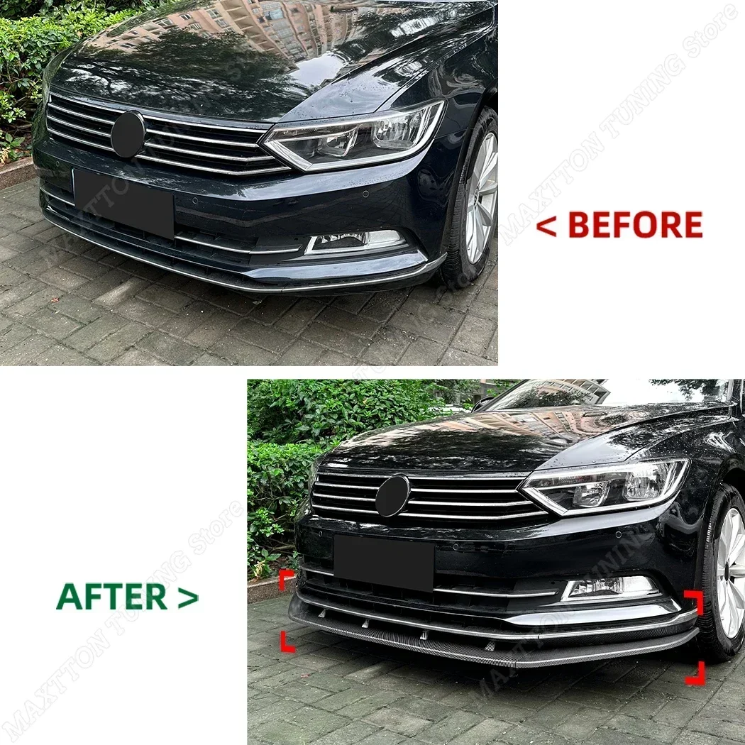 Dla VW Volkswagen Passat B8 Przedni zderzak Dyfuzor Spoiler 2017 2018 2019 Czarny błyszczący Splitter Osłona Wykończenie Ochraniacz Zestaw karoserii — zdjęcie 3