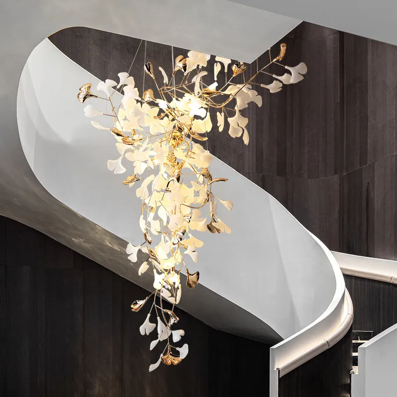 Duplex villa living room chandelier light luxury art modern ginkgo biloba guest dining room light hotel lobby commercial