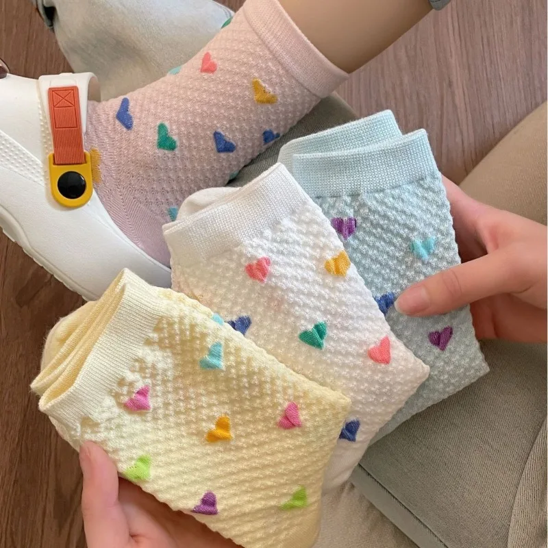 1/5 Pairs Spring/summer Mesh Breathable Hollow Candy Color Thin Women's Cotton Socks Dopamine Love Niche Design Women's Socks