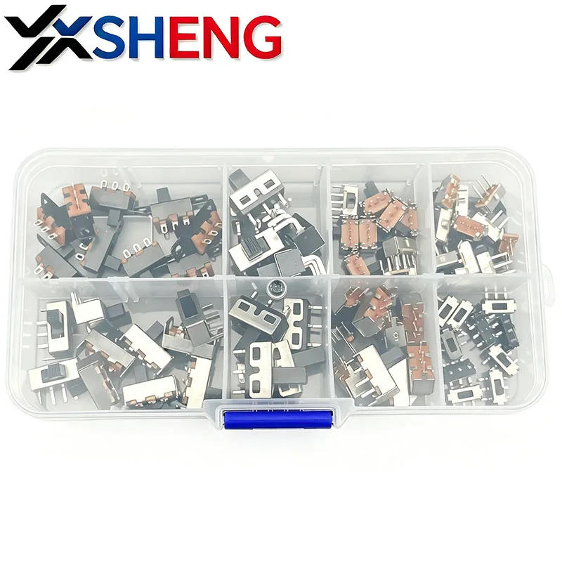 70Pcs Micro Switch Mini Vertical Slide Switch On-Off Mini Slide Switch PCB Mount DIY KIT With Box SS12D00G4
